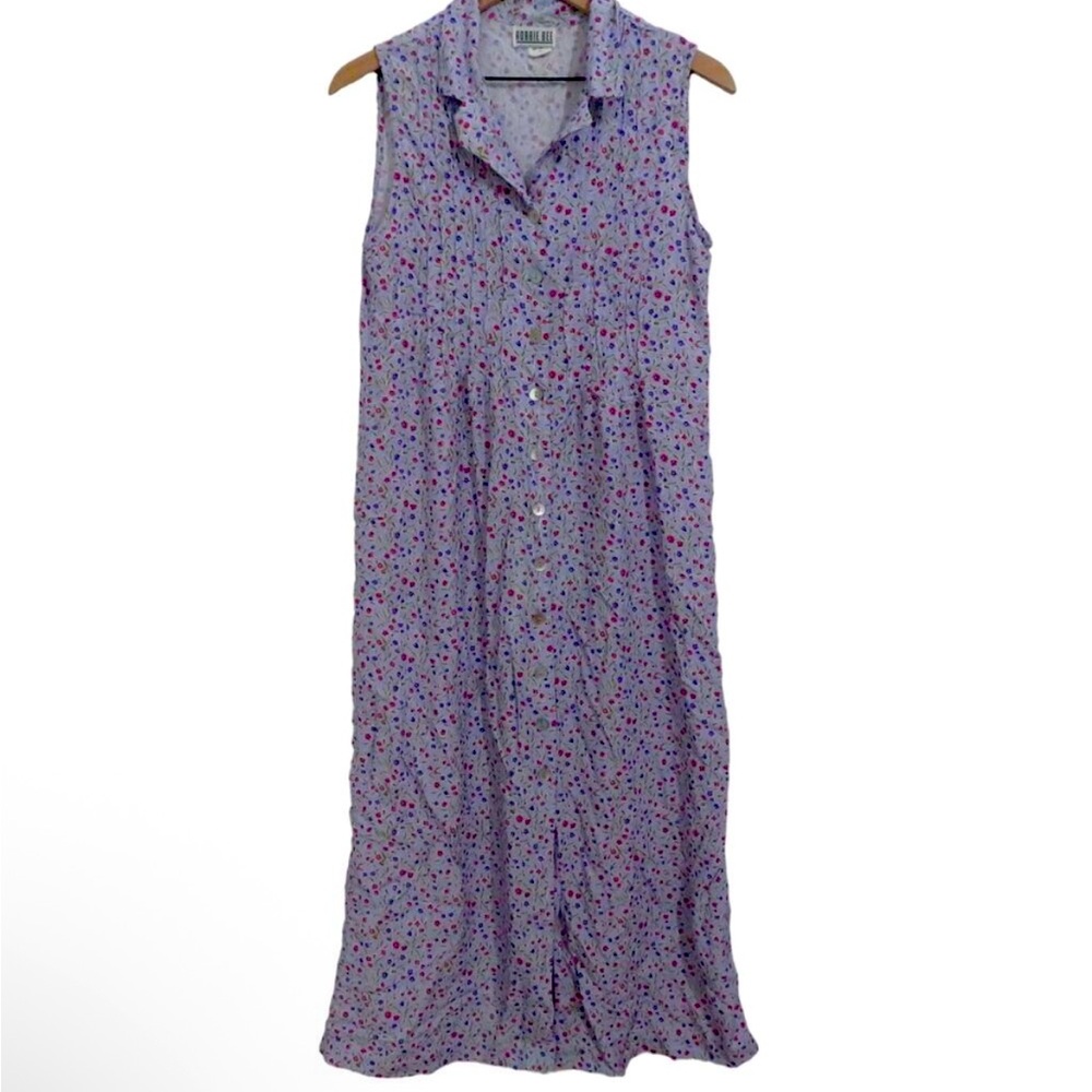 Vintage Robbie Bee Light Purple Floral Button Front Midi Dress Sz 12
